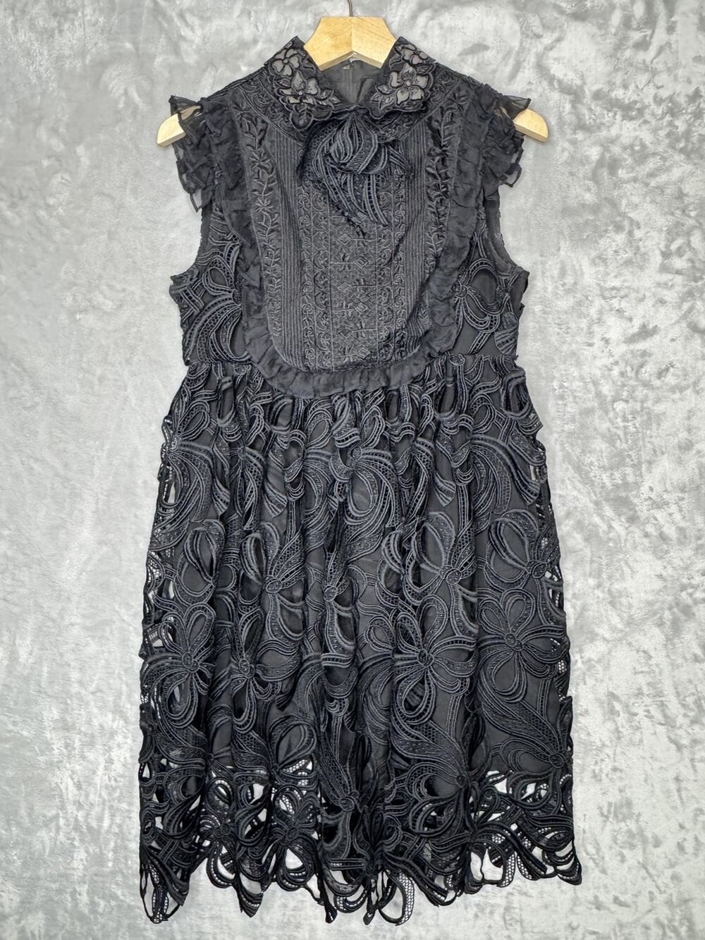 Love Binetti Dress Womens Small Black Lace Embroidered High Neck Whimsy Goth